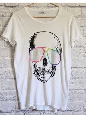 Lauren Moshi White Skull Graphic Tee
